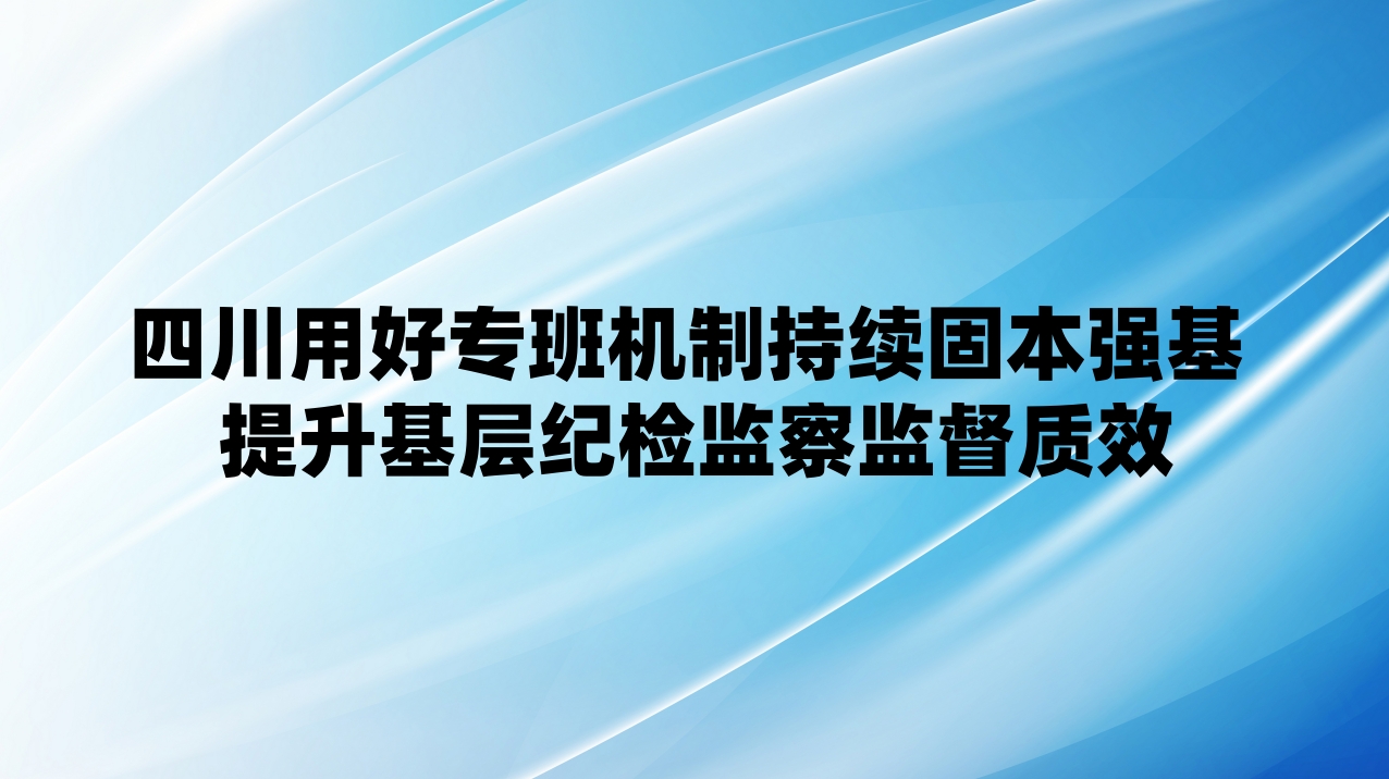 四川用好专班机制持续固本强基 提升基层纪检监察监督质效